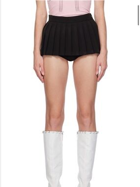 Pushbutton Black Pleated Micro mini skort